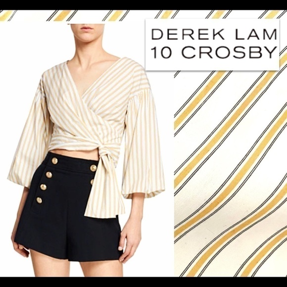 𝅺Host PICK🎉DEREK Lam V Neck Cropped 3/4 Sleeve Top Cotton Modern Neutral - Picture 1 of 11